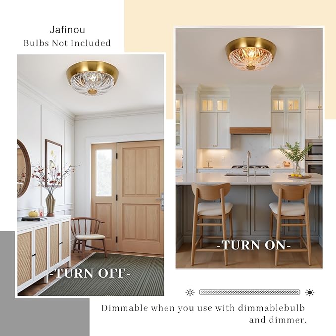 Gold Semi Flush Mount Ceiling Light, 2-Light Modern Close to Ceiling Light Fixture, Aluminum Glass Indoor Outdoor Ceiling Lamp for Bedroom Kitchen Hallway Foyer