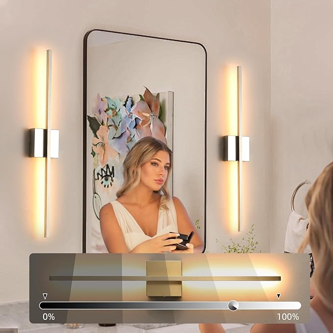 Wall Sconces Set of Two 28'', LED Dimmable Sconces Wall Lighting, Brushed Gold Modern Wall Sconce Light for Bathroom, Living Room, Bedroom, Hardwired 3000K