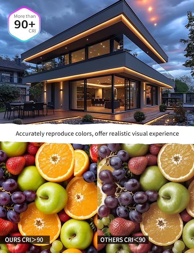 20FT COB LED Strip Lights Outdoor IP67 Waterproof,6M, Flexible DC 24V, Remote & App Control, Dimmable, Warm White 3000K Led Tap Lighting For Garden Patio ,Kitchen Living Room Bedroom DIY Decor