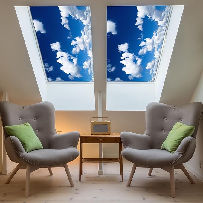 6 Pcs Fluorescent Light Covers for Ceiling Lights with 48 Magnets Decorative Magnetic Light Filters for Classroom Office Kitchen Decoration(Blue Sky)