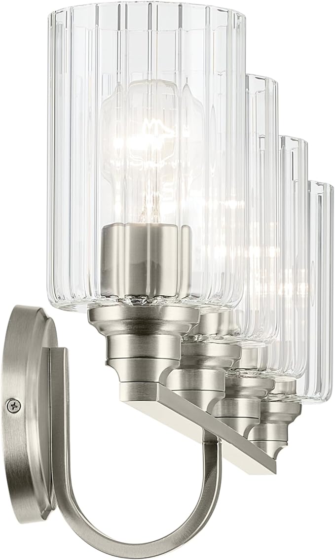 Kichler Gioe 32.25" 4-Light Bathroom Vanity Light Fixture with Clear Fluted Glass in Brushed Nickel, Damp Rated for Bathroom, Powder Room, Over Mirror (32.25" W x 10.5" H), 55227NIFLU