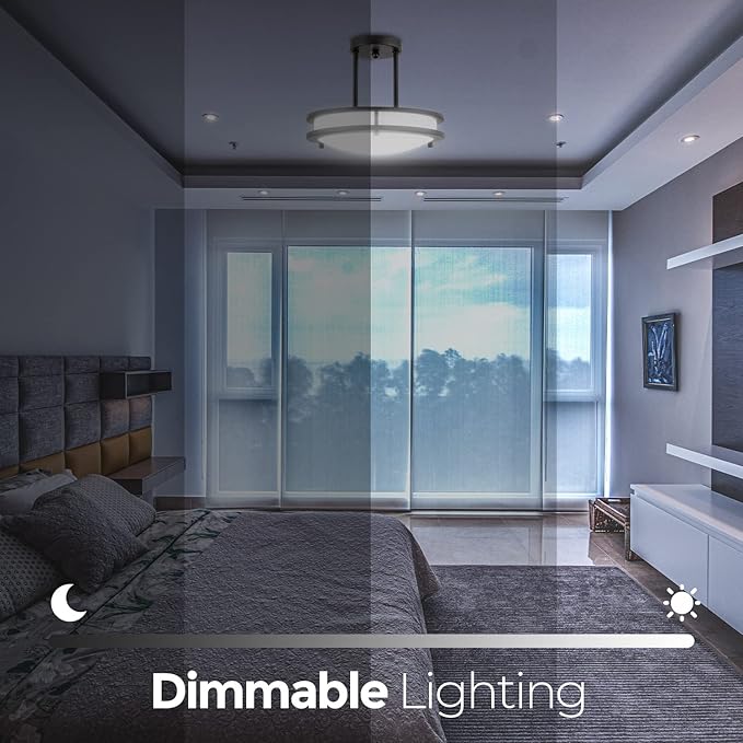 Diodesy- Semi Flush Mount Ceiling Double Ring Light Fixture 12 Inch 15W 3000K/4000K/5000K Color Selectable 1050 Lumens LED Pendant Dual Band Trim Oil Rubbed Bronze Finish for Kitchen Bedroom Hallway