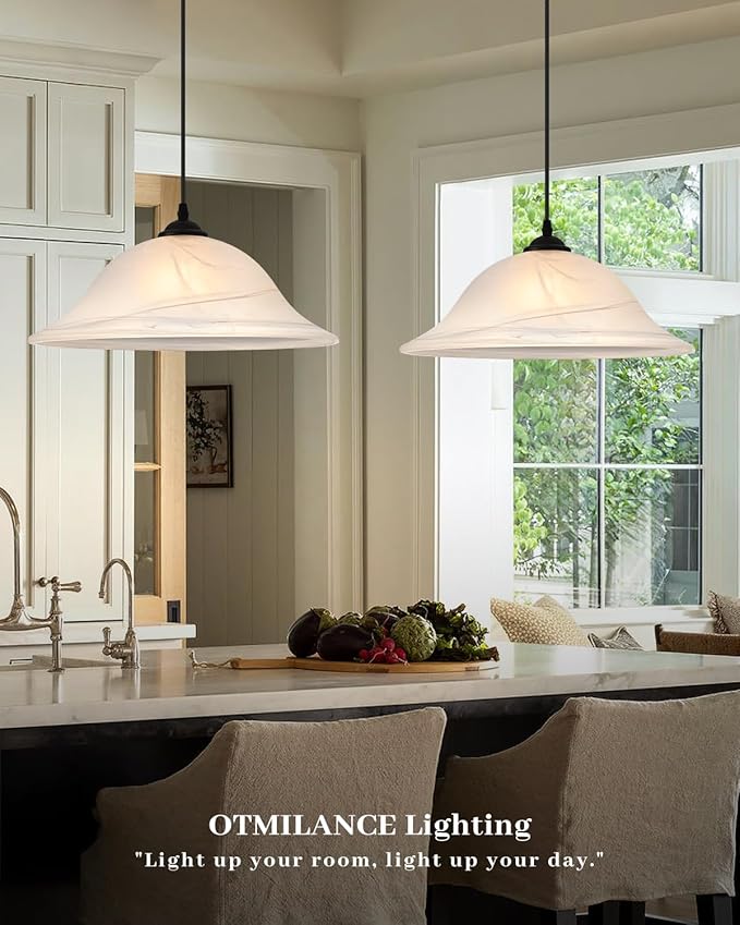 Oversized Black Pendant Lights Kitchen Island, Glass Pendant Light with Frosted, 16 Inch Island Pendant Light 1 Pack, Industrial Farmhouse Pendant Light for Kitchen Island, Dining Room, Bar