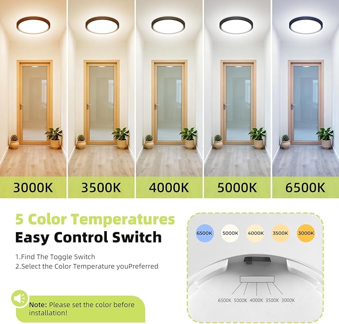 hepside LED Flush Mount Ceiling Light, 13Inch 24W LED Ceiling Lights Fixture,5 Color Temperatures in One,Ultra-Thin Flush Mount Light Fixture for Closet Bathroom Hallway Bedroom Laundry (2PACK)