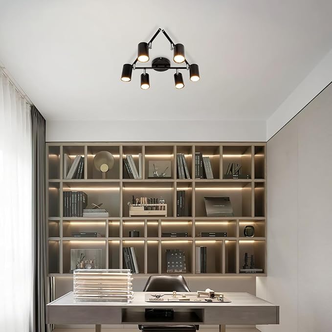 Ketom 6-Light Track Lighting Fixtures Ceiling, GU10 Black Led Ceiling Spotlight, Modern Track Light Kit for Kitchen Hallway Bedroom Living Room