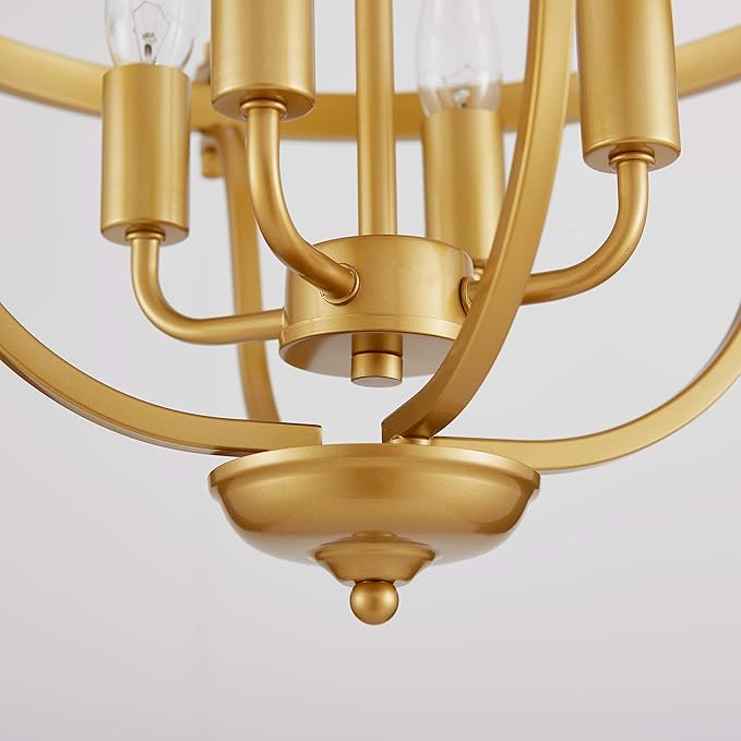 Modern 4-Light Vintage Antique Candle Chandelier Ceiling Light, Gold Ceil Light Fixture for Dining Room, Living Room, Bedroom, Farmhouse Style, Maria Theresa Style, D17.3*H15 inch