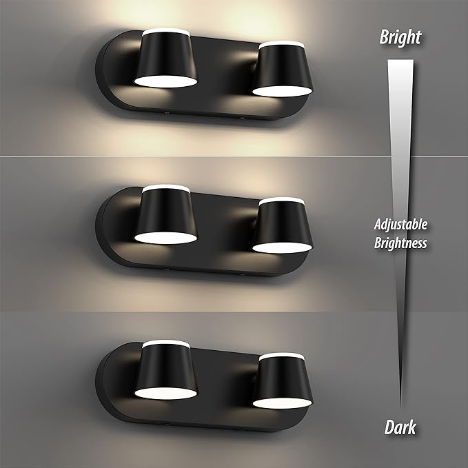 URSOLA 2 Light Bathroom Vanity Light, LED Black Wall Light Fixtures, Up and Down Rotatable Dimmable, 13 inch Bathroom Lighting Fixtures Over Mirror