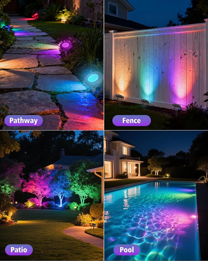 Solar Spot Lights Outdoor Waterproof IP68, 2 Light Modes Pond Lights, 3-in-1 LED Color Changing Solar Landscape Lights, Landscape Path Lights for Underwater Pond Garden Yard Pathway