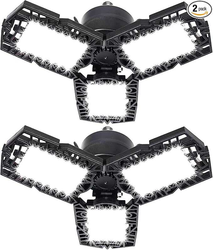LED Garage Lights 50W - 5000 Lumen 6500K Daylight, Three Leaf Led Garage Ceiling Lighting -2 Pack