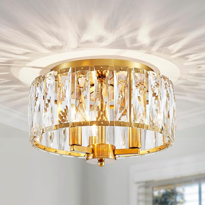 AGV LIGHTING CL002CO Crystal Semi Flush Mount Ceiling Light Fixture, E12 Base 3-Lights, D13 x H15, Copper Finish