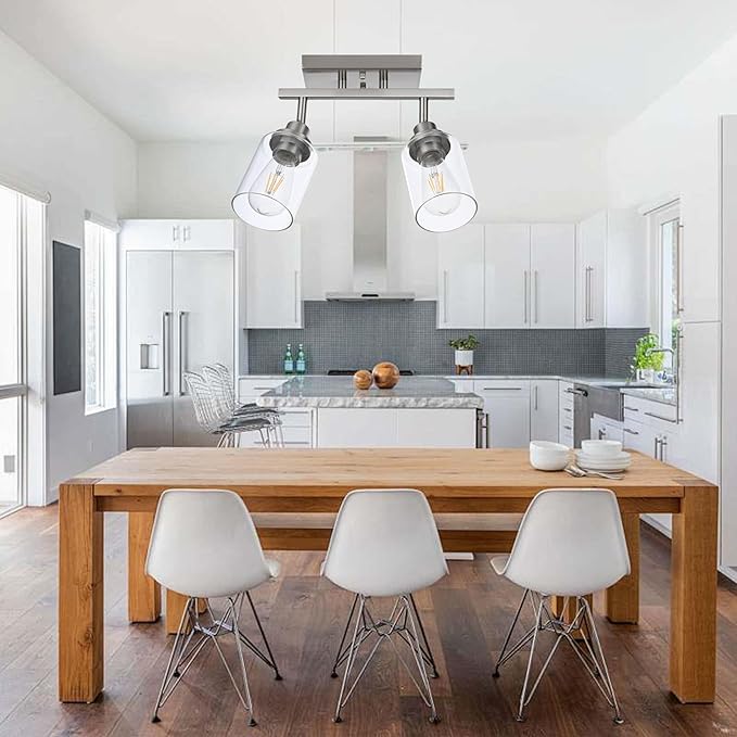 2 Light Track Lighting Kit Brushed Nickel Kitchen Track Lighting Fixtures Ceiling Mount Bathroom Vanity Wall Scones Light Fixture with Clear Glass, Rotatable Spotlight for Kitchen Shop Hallway