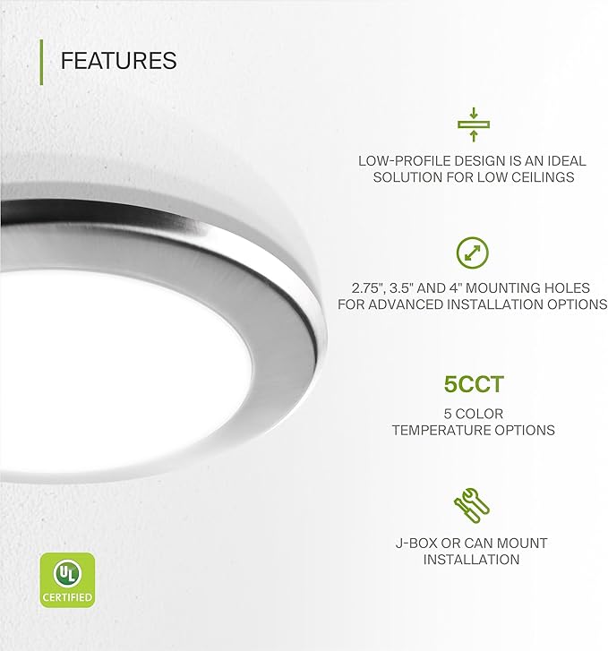 ASD 1 Pack LED Disk Lights 6 Inch, 15W 5CCT 2700K-5000K 1245LM CRI90+, Dimmable Flush Mount Ceiling Light Fixture, Low Profile Surface Mount Disc Lights, Junction Box or Recessed Can Install, UL