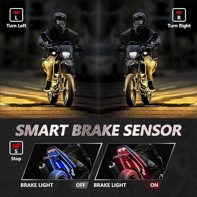 Hovano 16PCS Motorcycle Magic-RGB LED Light Kits with Brake Light Turn Signal, Chasing Motorcycle LED Underglow Kit with APP/IR/RF Remote Control,12V Waterproof Neon Accent Light for Golf ATV UTV