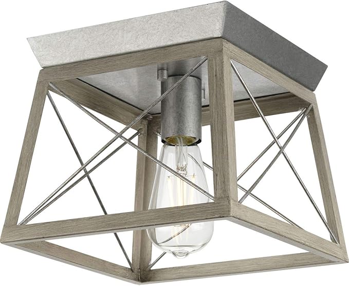 Progress Lighting Briarwood Collection 1-Light Ceiling Light, Flush Mount Ceiling Light Fixture for Interior Kitchen Lights, Hallway, Bedroom, Living Room, 9.5-Inch by 9.5-Inch, Galvanized Finish