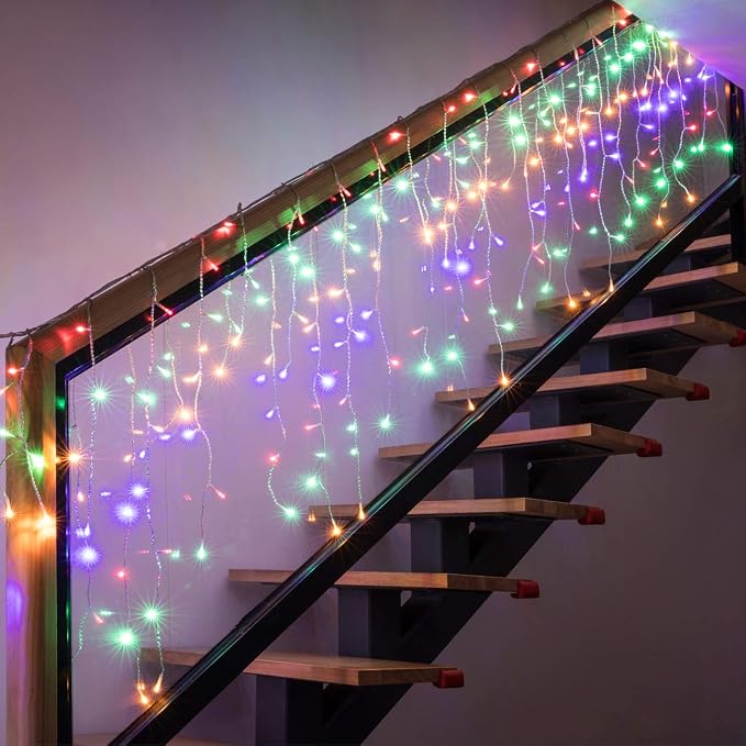 AWQ 400LED 32Ft Icicle Lights Curtain Fairy Light Christmas String Lights Outdoor Dripping Lights 8 Modes for Christmas Thanksgiving Wedding Party Home Bedroom Indoor Outdoor Decor (Multicolor)