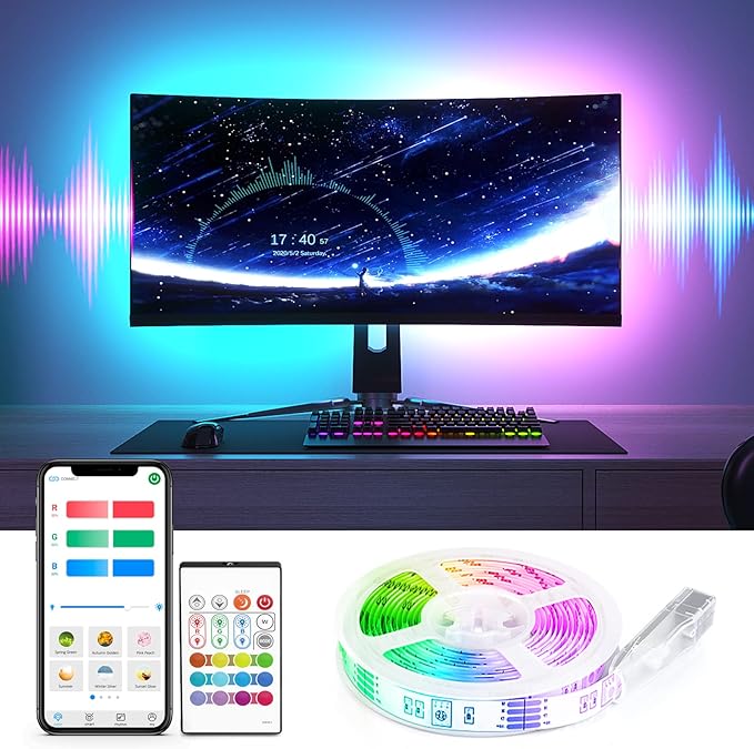 BASON LIGHTING TV LED Backlight，LED Light for TV with Remote Control, 4096 DIY Colors Led Strip Lights for 60-70 Inch TV, Gaming and Home Decor, Bluetooth App Control, Music Sync, USB Powered.