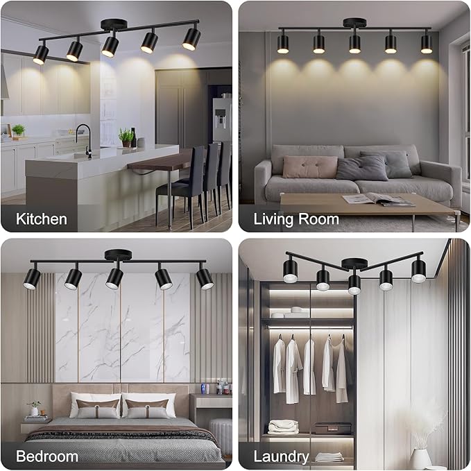 Track Lighting, Track Lighting Fixtures Ceiling Kit, Black Ceiling Lights for Kitchen, 30" Ceiling Spotlight, 5 Light Ceiling Spotlight with Rotatable Heads, Modern Wall Lighting(GU10 Socket, NO Bulb)