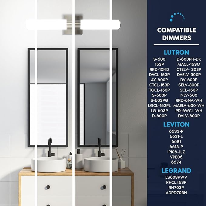 LUXRITE LED Bathroom Vanity Light Fixtures 24 Inch Brushed Nickel 5 CCT 2700K-5000K Selectable Over Mirror Vanity Lights Modern Wall Light Bar 24W 1700 Lumens CRI 90 Dimmable Damp Rated ETL Listed