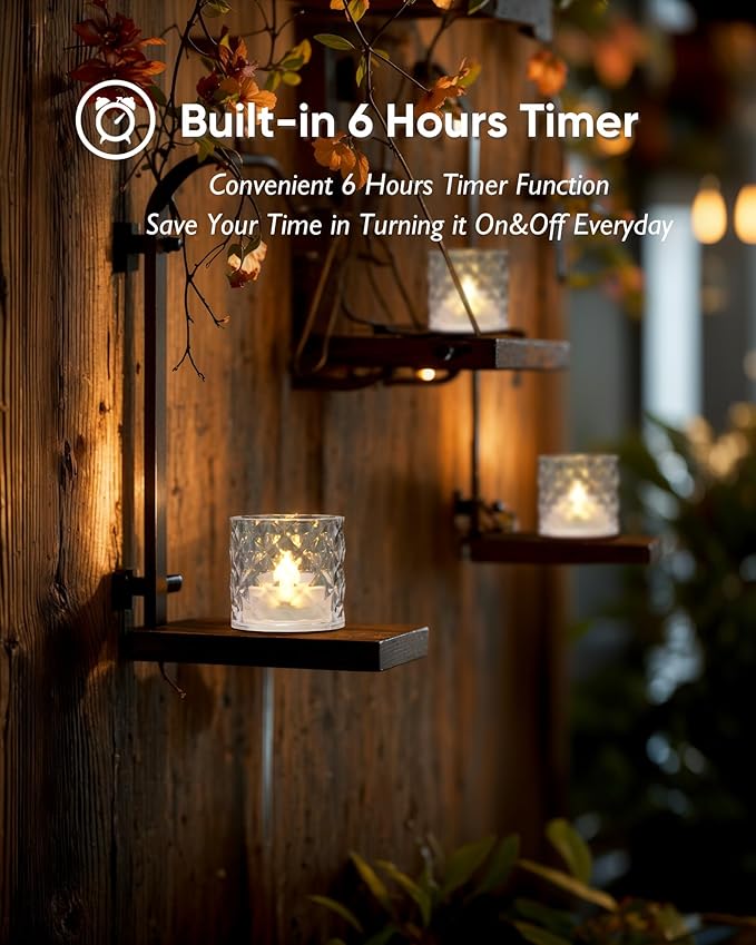 Homemory 2" x 2" Acrylic Votive Candle Holders with Auto Timer Flameless Led Tealight, Battery Powered Fake Electric Candles for Wedding Centerpiece, Table, Christmas Decor (12Pack, Clear Base)