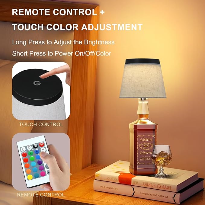 Wireless Bottle Lamp,Small Bedside Table Lamp,RGB LED Bottle Light with Remote Dimmable(RGB White Black, 1pc)