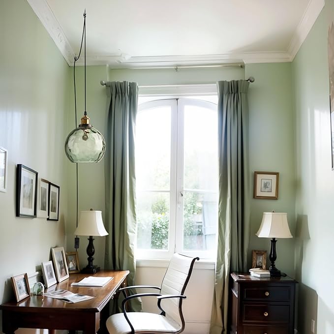 Green Plug in Glass Pendant Light Mid Century Modern Pendant Light Chandelier Ceiling Light Fixtures with Globe Shade, Plug in Hanging Light for Bedroom Living Room Dining Room