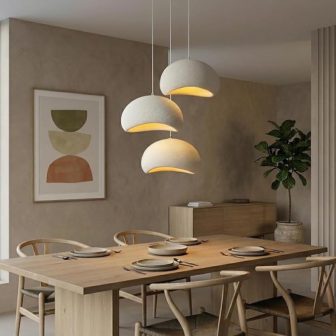 JAYMP 60cm Wabi Sabi Pendant Light for Dining Room Kitchen Island Hallway Restaurant Modern Hanging Lamp E26 Base Japanese Style Bird Nest Shape Lighting Fixture (Matte White,B Shape, 60cm/23.6in)