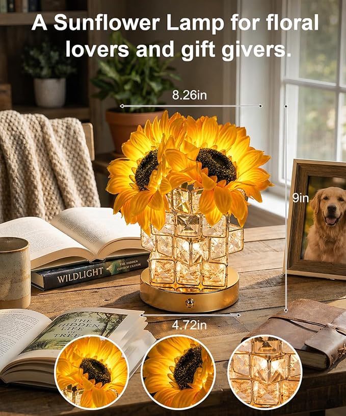 Fussion Sunflower Lamp, Mothers Day Gifts for Women, Rechargeable Flowers Night Light, Cordless Decorative Table Lamp with 3 Color Temperatures, Birthday Gifts for Grandma Girlfriend, Bedroom Decor