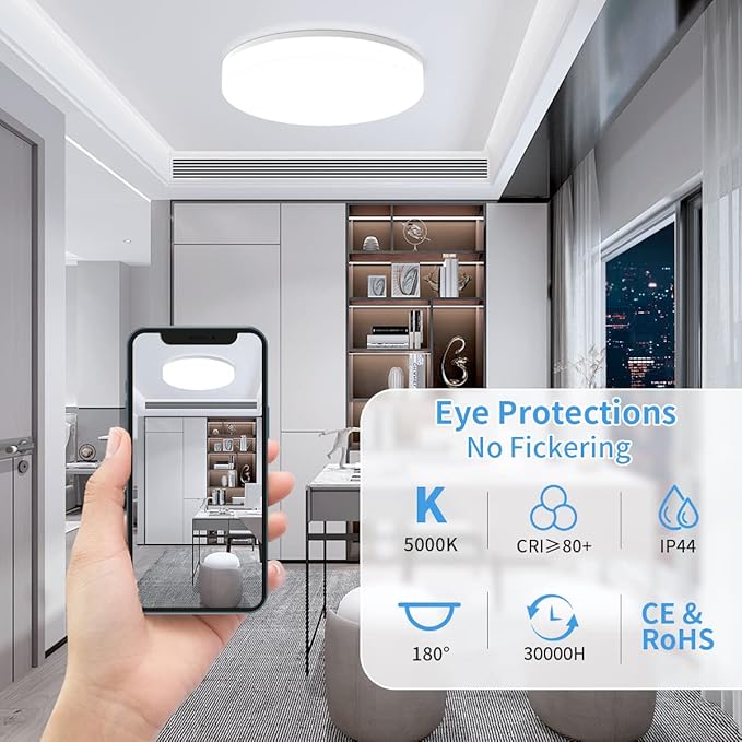 Airand LED Ceiling Light Fixture, 2PACK 5000K Daylight LED Flush Mount Ceiling Light 18W 1650LM Waterproof Bathroom Ceiling Lights Modern LED Ceiling Lamp for Kitchen Bedroom Living Room Hallway