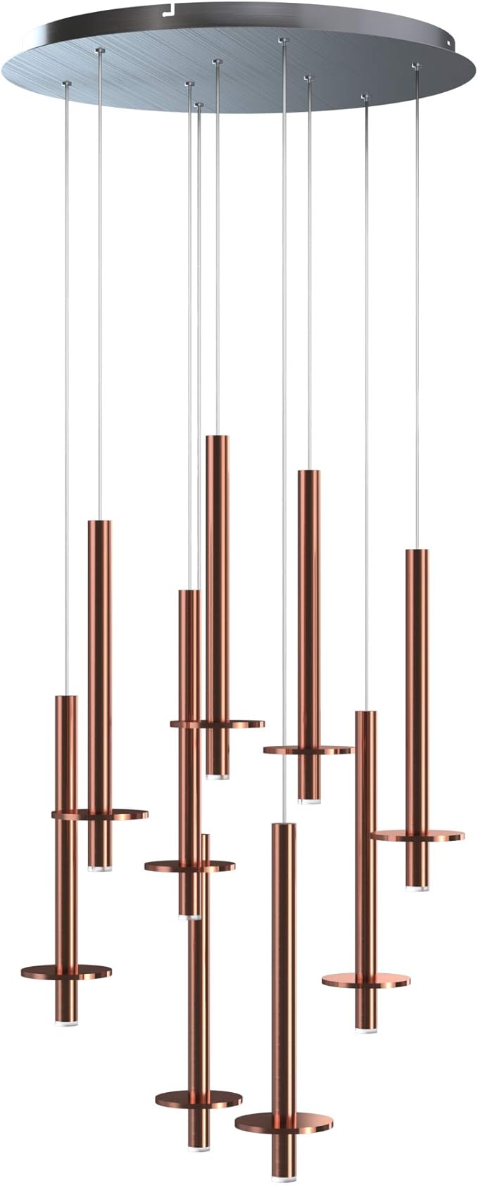 Draco 9 Pendant Lighting Copper – LED Hanging Light Fixture for Kitchen Island, Bar, Foyer – Equilateral Cluster of Mini Metal Rod Pipe Tube Cylinders – Dimmable, Adjustable Wire, Lamp Bulb Included