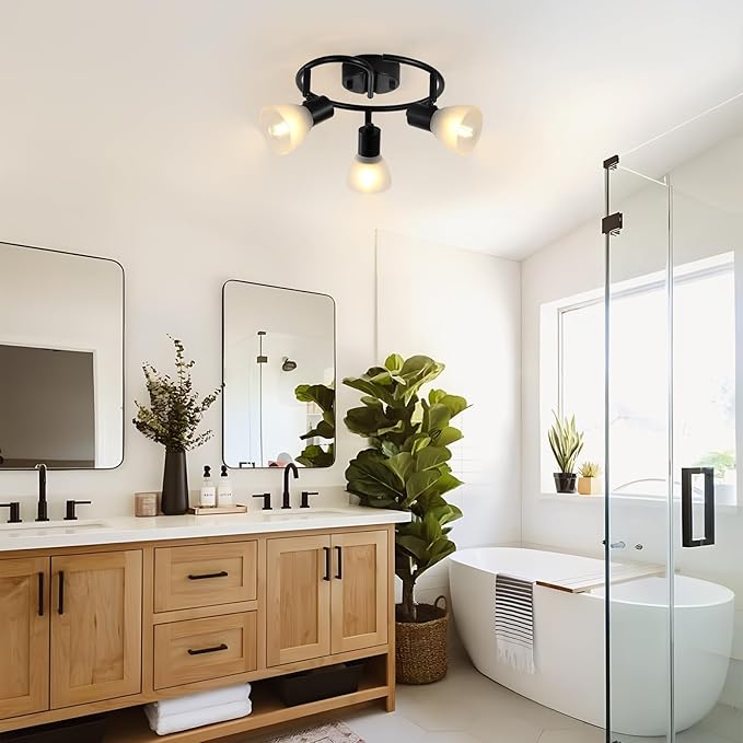 KEESFU 3-Light Kitchen Flush Mount Ceiling Light，Modern Round Track Lighting Fixtures，Directional Ceiling Spot Light for Dining Room Bedroom Hallway.