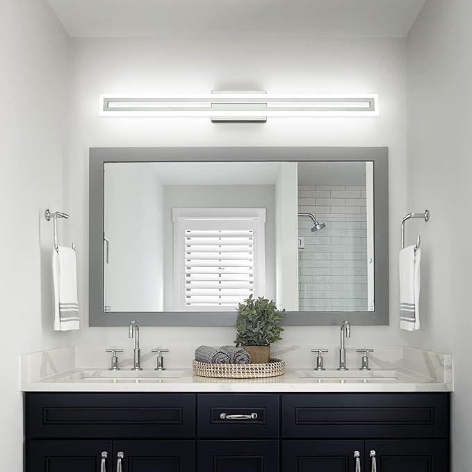 SOLFART Bathroom Lighting Fixtures Over Mirror Brushed Nickel 40 Inch Led Vanity Light 6000K