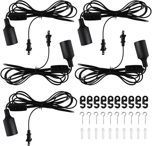 Plug in Hanging Light Kit, Retro Hanging Lights with Plug in Cord, E26 E27 Industrial Pendant Light Fixture, 9.8 FT Cord with On/Off Switch Hanging Lamp for Living Room Bedroom 5 Pack (Black)