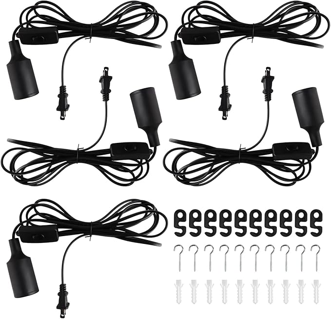 Plug in Hanging Light Kit, Retro Hanging Lights with Plug in Cord, E26 E27 Industrial Pendant Light Fixture, 9.8 FT Cord with On/Off Switch Hanging Lamp for Living Room Bedroom 5 Pack (Black)