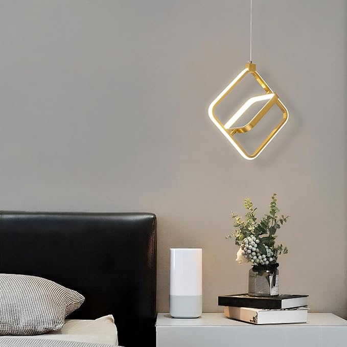 Modern LED Chandelier Gold Rectangular Pendant Light Fixtures 4000K 20W Dimmable Height Adjustable Pendant Lighting for Dining Room Kitchen Island Bedroom Living Room Foyer（1-Pack）