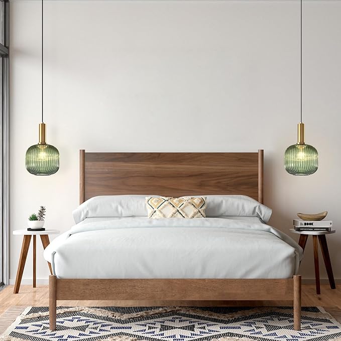 BOKT Mid Century Modern Green Glass Pendant Light Large Gold Globe Kitchen Island Pendant Light Fixture Minimalist Anti Brushed Brass Round Ceiling Hanging Pendant Lamp (7.9" Green)