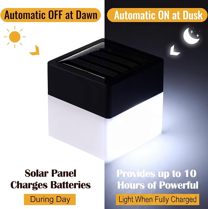 Tujoe Solar Post Cap Lights Fence Post Solar Lights 2in x 2in (5cm x 5cm)(White,8 Pack)