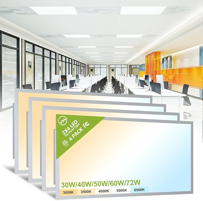 4 Pack 2x4 LED Flat Panel Light Drop Ceiling Light Fixture, 9576LM, 5CCT LED Drop Surface Mount Ceiling Office Light, 72W/60W/50W/40W/30W Selectable,6500K/5000K/4000K/3500K/3000K,Dimmable 0-10V,ETL
