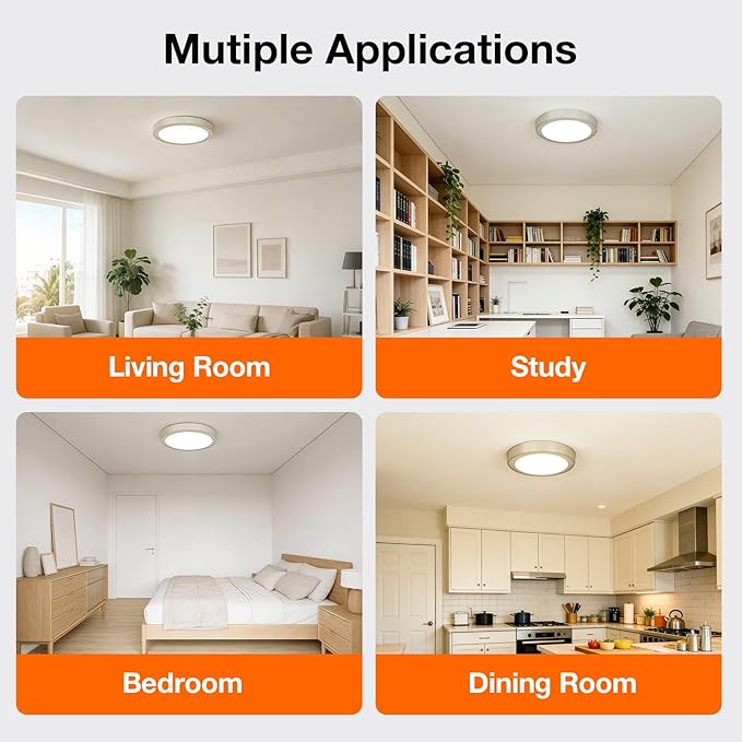 Sylvania 12" LED Flush Mount Ceiling Light Fixture, 24W, 5 Color Select (2700K - 5000K), 1600 LMS, Hardwired, Brushed Nickel, LED Lights for Bedroom Kitchen Hallway Porch - 1 Pack (66463)