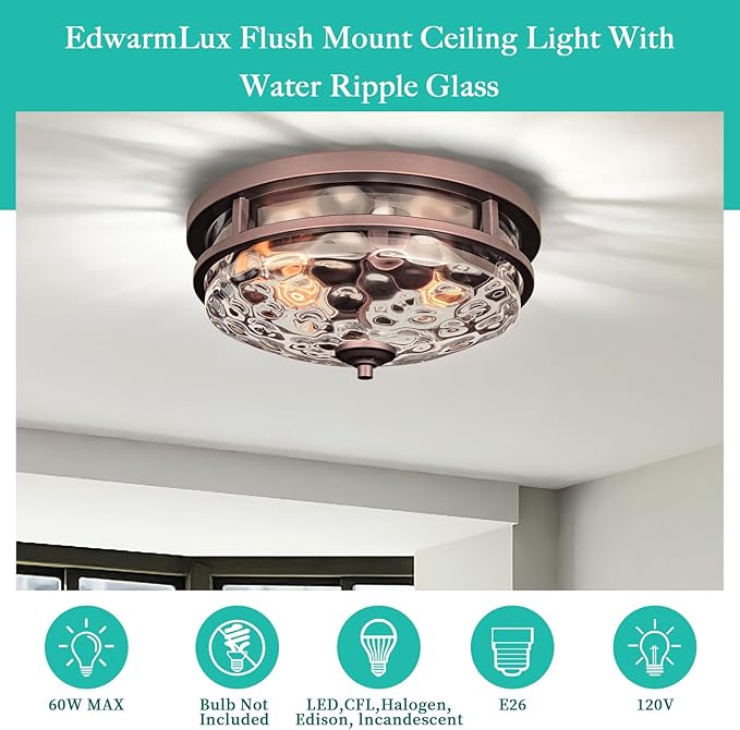 Flush Mount Ceiling Lights, 2-Light Farmhouse Close to Ceiling Light, Industrial Ceiling Lighting Fixture for Kitchen Hallway Bedroom Living Room Stairways Porch (Oil Rubbed Bronze)
