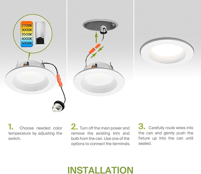 ASD 6 Pack 4 Inch Retrofit LED Recessed Light - 10W 2700K-5000K 849LM Retrofit LED Recessed Lighting 4 Inch, Dimmable Recessed Lights, Wet Rated Baffle Trim Can Lights, ETL, Energy Star