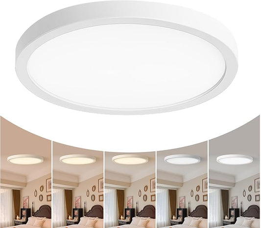12 Inch LED Flush Mount Ceiling Light Fixture, 24W 5 CCT (2700K-5000K) Selectable Modern Ceiling Light Close to Ceiling Light,Dimmable Ceiling Light for Bedroom, Kitchen, Bathroom, Hallway