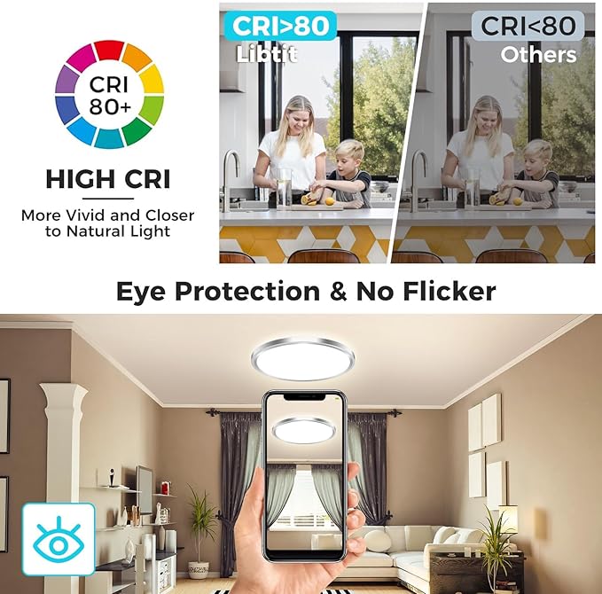 libtit 3Pack Led Ceiling Light 13Inch, 24W 2400Lm Bright Light Fixture Brushed Nickel, Adjustable 3000K/4500K/6000K, Modern Slim Flat Ceiling Lamp for Living Room Bedroom Hallway