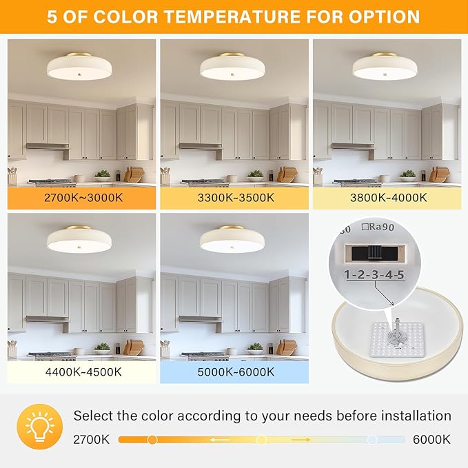 Dimmable LED Ceiling Light Fixture, 2700K-6000K 5CCT Modern Mid-Century Semi Flush Mount Ceiling Light, Cream White Close to Ceiling Lamp for Bedroom, Living Room, Kitchen, 15.7in