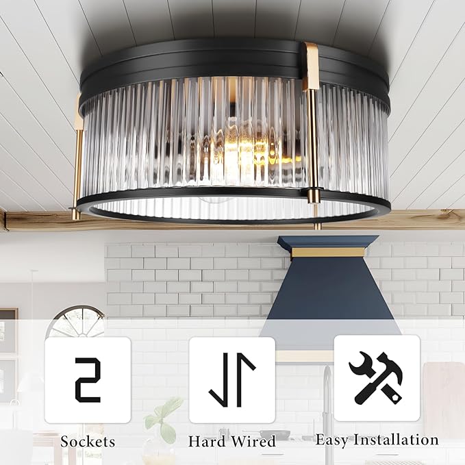 Industrial Flush Mount Ceiling Light, Rustic Ceiling Lamp Fixtures with Clear Glass Shade, Industrial Metal Cage Ceiling Light for Kitchen Bedroom Bathroom Hallway Entryway Porch