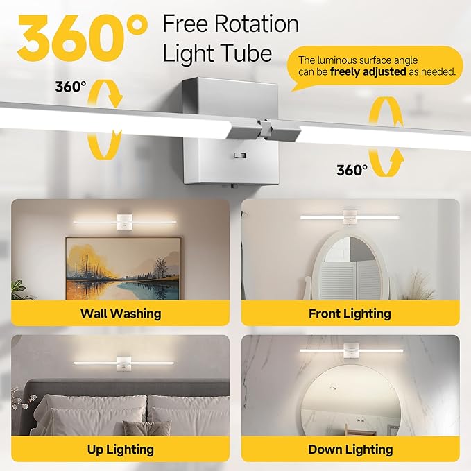 Vanity Lights 32 inch, 4-Level Brightness Built-in Dimmer, 18.5W Dimmable 5CCT Bathroom Light Fixtures Over Mirror, Baked Matte Grey Vanity Lights for Bathroom Mirror Bedroom-FCC & ETL
