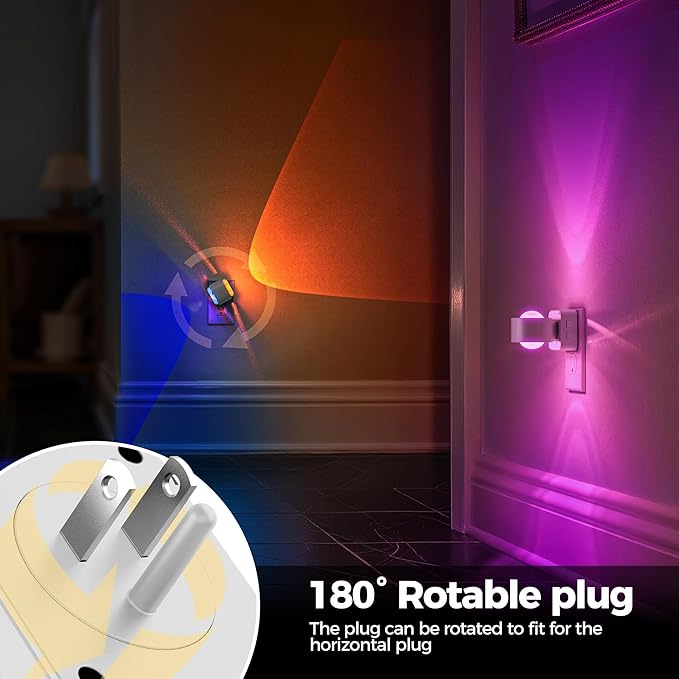 Briignite Night Light Projector, RGB Color Changing Night Light for Kids, 180° Rotating Night Lights Plug into Wall, Dusk to Dawn Sensor, RGB Ambient Lighting for Gaming Room Bathroom Gifts, White