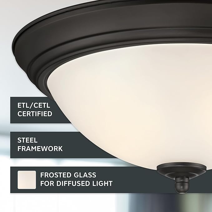 Designers Fountain Flush Mount Ceiling Light, 2-Pack, 13 Inch Frosted Glass Lighting Fixture for Kitchen, Bedroom, Bathroom, and Hallway, LED Bulbs Not Included, Oil Rubbed Bronze