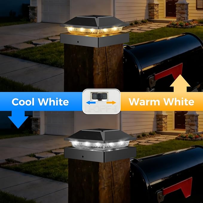 Peasur 4x4 Solar Post Cap Lights, 2 Modes 16 LED Post Solar Lights Waterproof, 4 Pack Black Fence Deck Lights Fit Wooden/Vinyl Post for Porch Patio