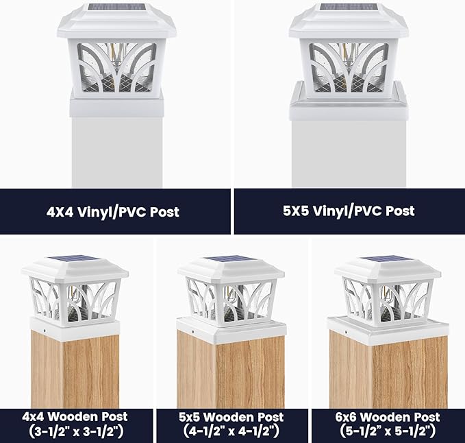SIEDiNLAR Solar Post Cap Lights Outdoor, Aluminum Glass 2 Modes Fence Post Caps for 4x4 5x5 6x6 Vinyl Wooden Posts Patio Deck Fence Decor, Warm White & Cool White Lighting 2 Pack (White)