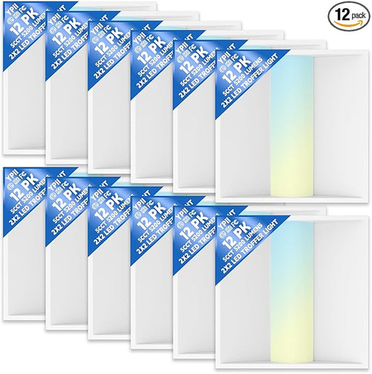12Pack 2x2 FT LED Center Basket Troffer Light, 5CCT Color Tunable 3000/3500/4000/5000/6500K, Watt Adjustable 40W/35/30/25/20W, 0-10V Dimmable Drop Ceiling Lights, 120-277V-ETL&DLC Qualified